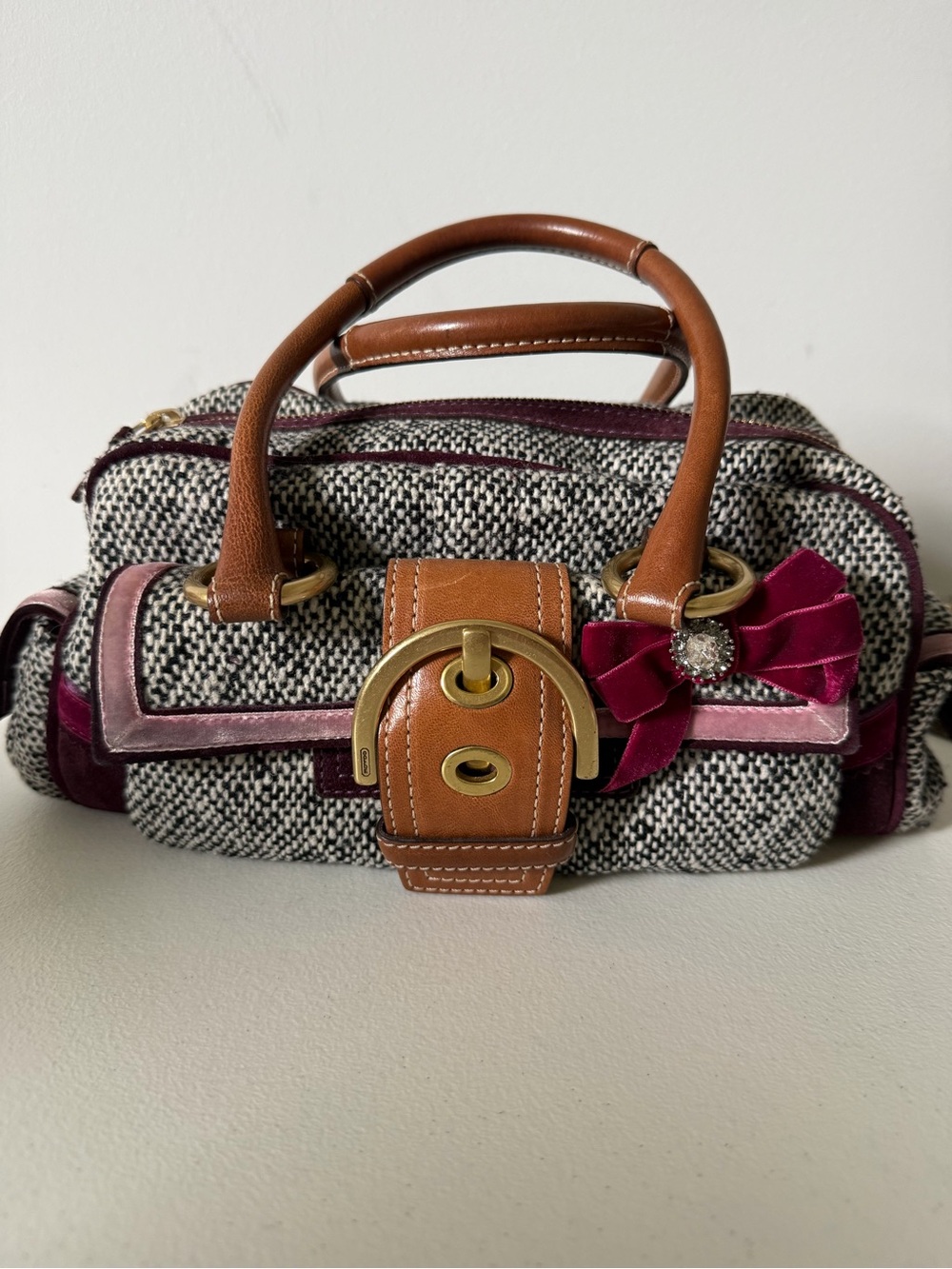 COACH Vintage Y2K Soho Tweed Swarovski Bow Satchel Bag